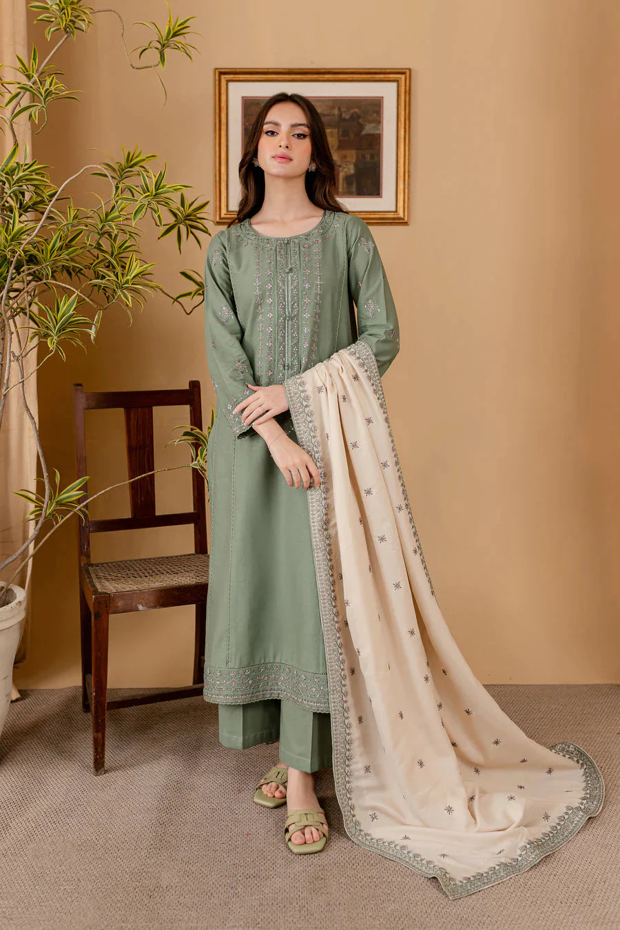 RP-600 Unstitched Dhanak Stuff Full Embroidered Suit With Full Embroidered Shawl