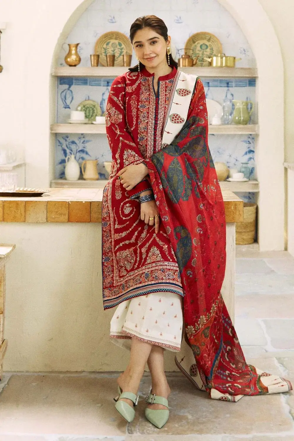 ZS-2550 Unstitched Fully Embroided Dhanak Suit With Wool Shawl