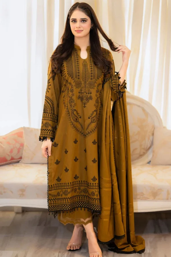 Unstitched Embroidered Dhanak Suit 3pc With Embroidered Dhanak Shawl