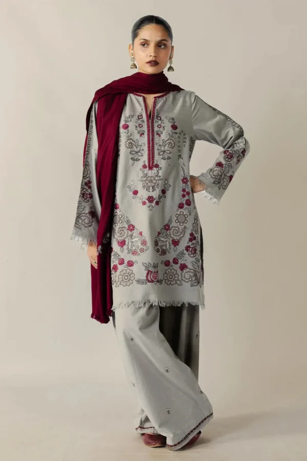 Unstitched Heavy Embroidered Dhanak Suit ( Plain Dyed Dhanak Shawl