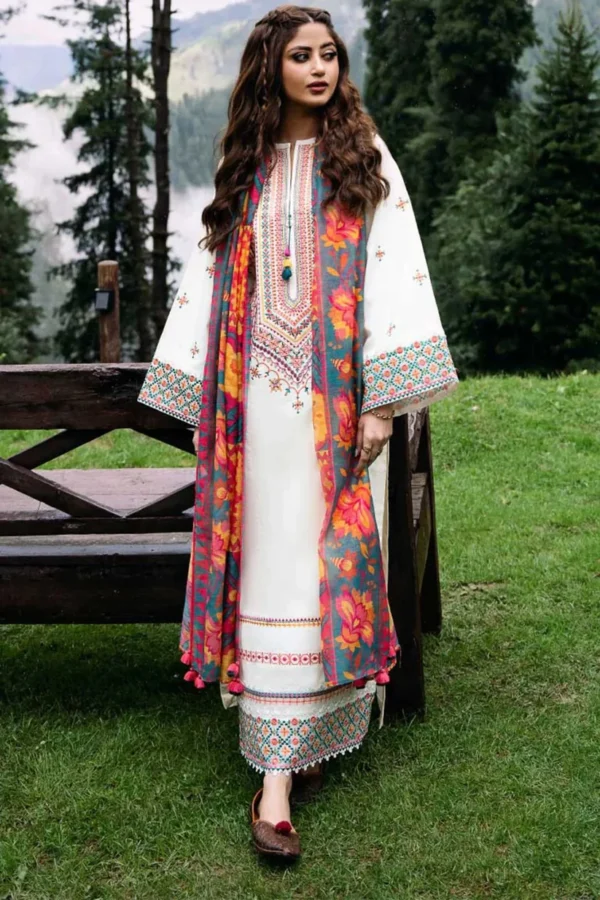 QL-2690 Unstitched Fully Embroided Lawn Suit With Cotton Lawn Digital Printed Dupatta