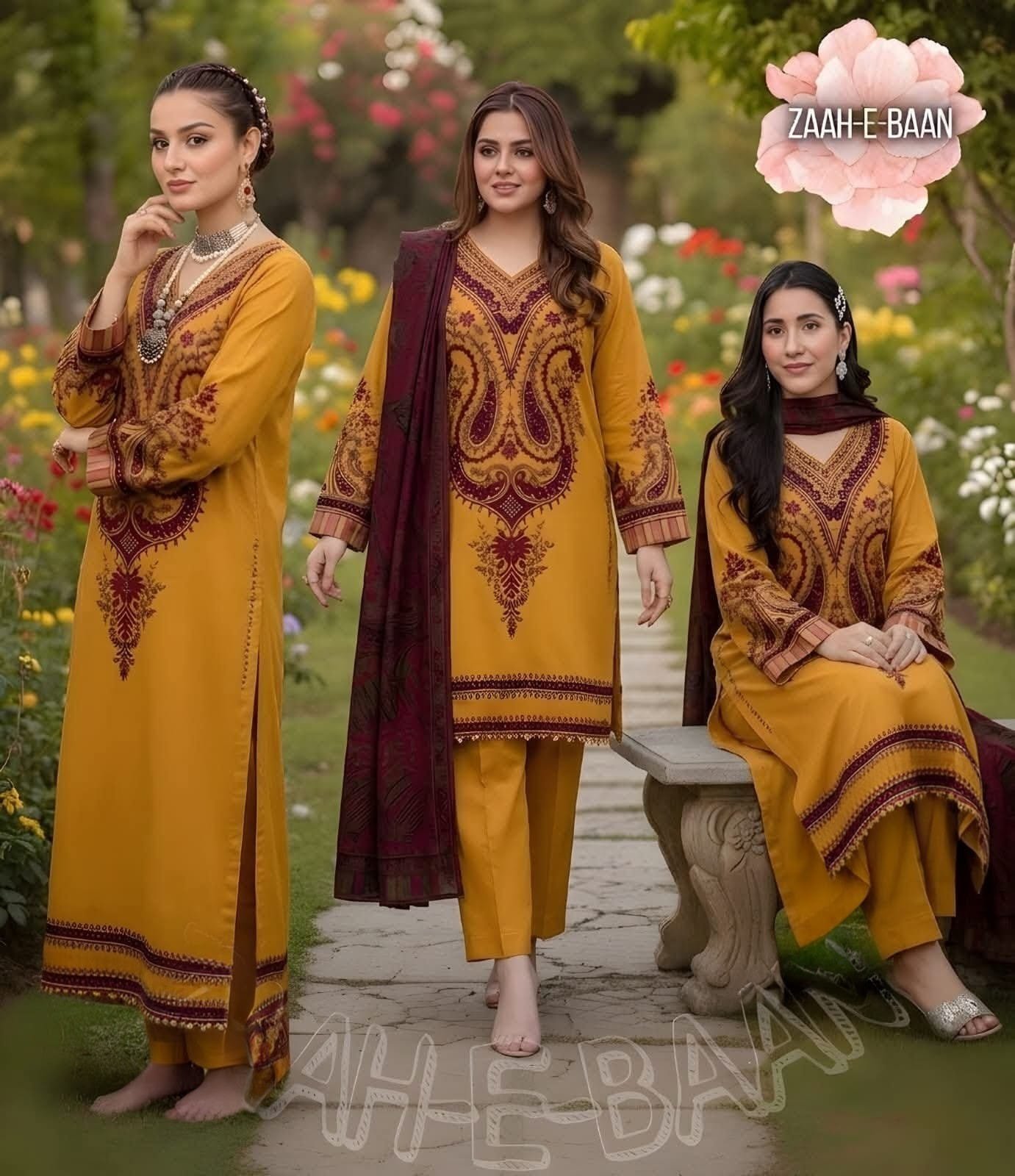 ZB-200 Unstitched Embroidered Lawn Suit 3pc With Digital Printed Dupatta
