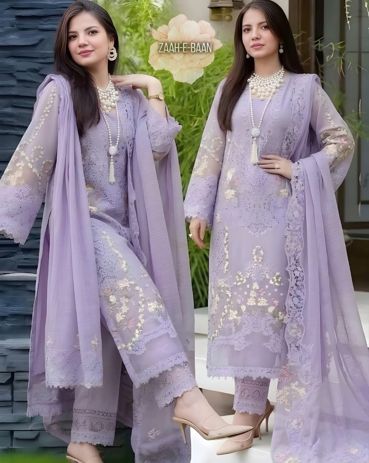 EL-2715 3 Piece -Unstitched Fully Embroidered Lawn Fabric Embroidered Cotton Net Dupatta