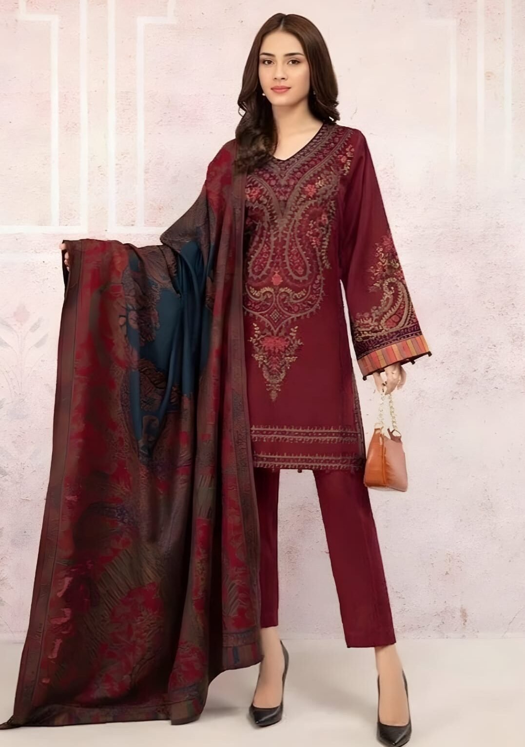 ZB-200 Unstitched Embroidered Lawn Suit 3pc With Digital Printed Dupatta