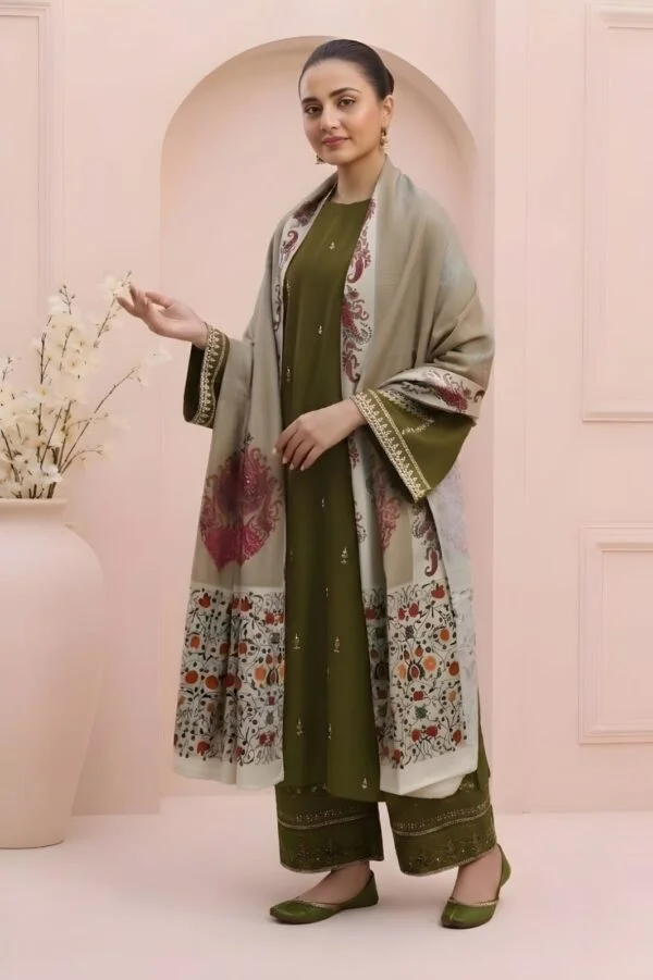 ZB-13 Unstitched Embroidered Lawn Suit 3pc With Digital Printed Dupatta