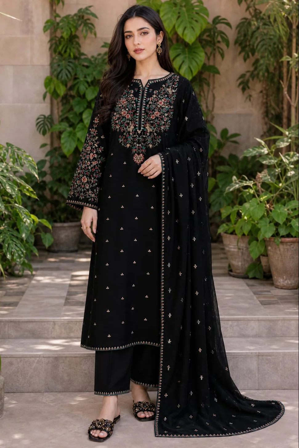 ZB-BT2800 HIGHLY RECOMMENDED Unstitched Fully Embroidered Lawn Suit With Embroidered Bamber Chiffon Dupatta