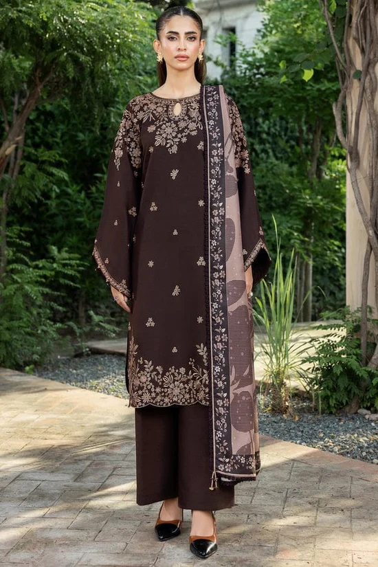 ZB-BQ140 Dhanak Embroidered Suit With Digital Printed Wool Shawl