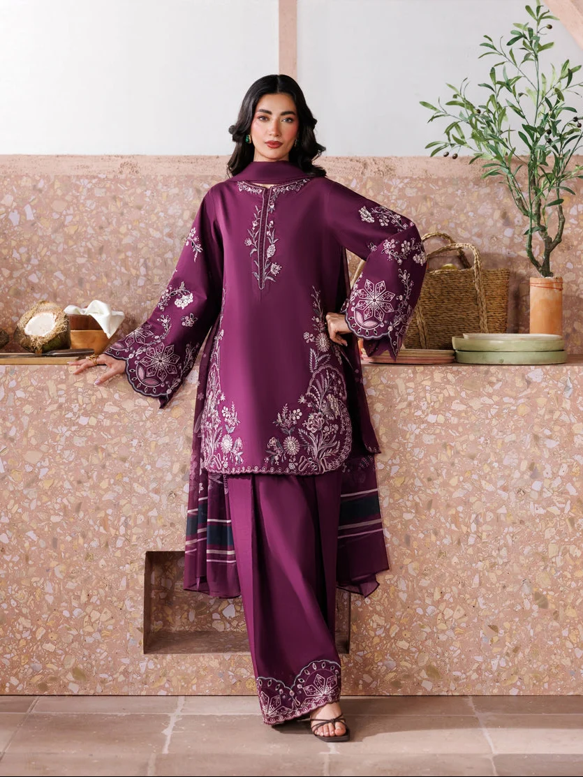 ZB-IZ2613 Unstitched Heavy Embroidered Dhanak Suit With Digital Printed Wool Shawl