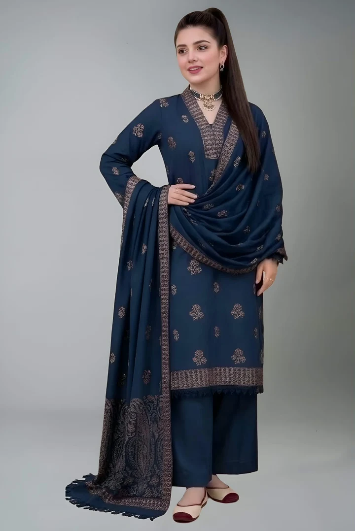 ZB-MB2509(B) Dhanak Embroidered Suit with Dhanak Embroidered Shawl