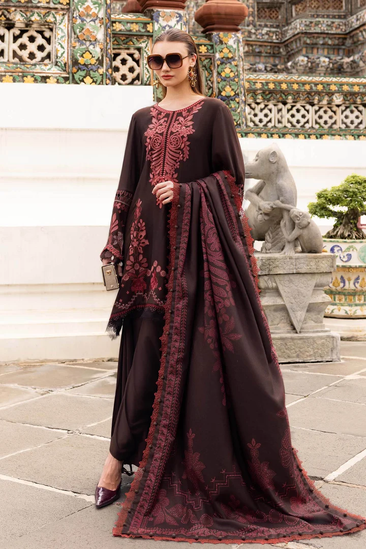 ZB-MB3095 Dhanak Unstitched Fully Embroidered Suit With Printed Blended Shawl&nbsp; Sale price