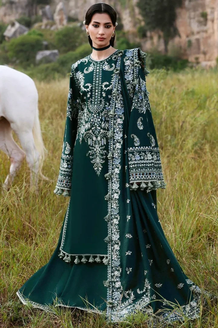 ZB-HR3015 Unstitched Fully Embroidered Dhanak Suit With Fully Embroidered Dhanak Shawl