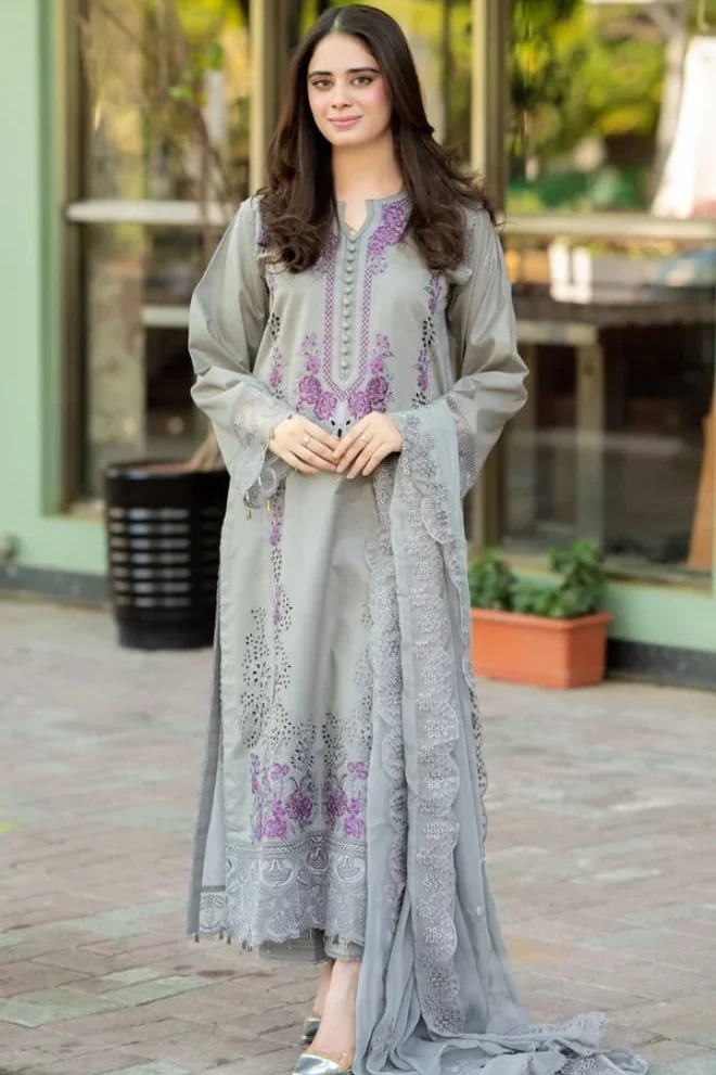 ZB-MS170 Unstitched Embroidered Dhanak Suit 3pc With Embroidered Dhanak Shawl