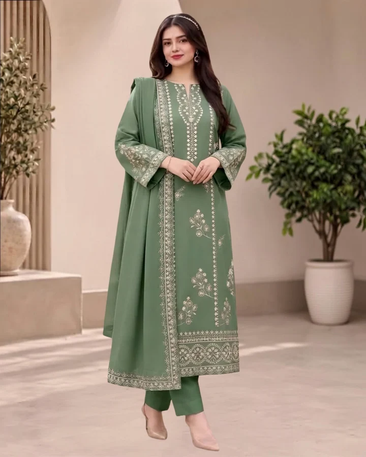 ZB-CS900C Unstitched Heavy Embroidered Dhanak Suit With Embroidered Dhanak Shawl Sale price