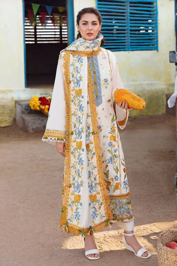 ZB-MB267 Unstitched Fully Embroidered Dhanak Suit With Embroidered Dhanak Shawl