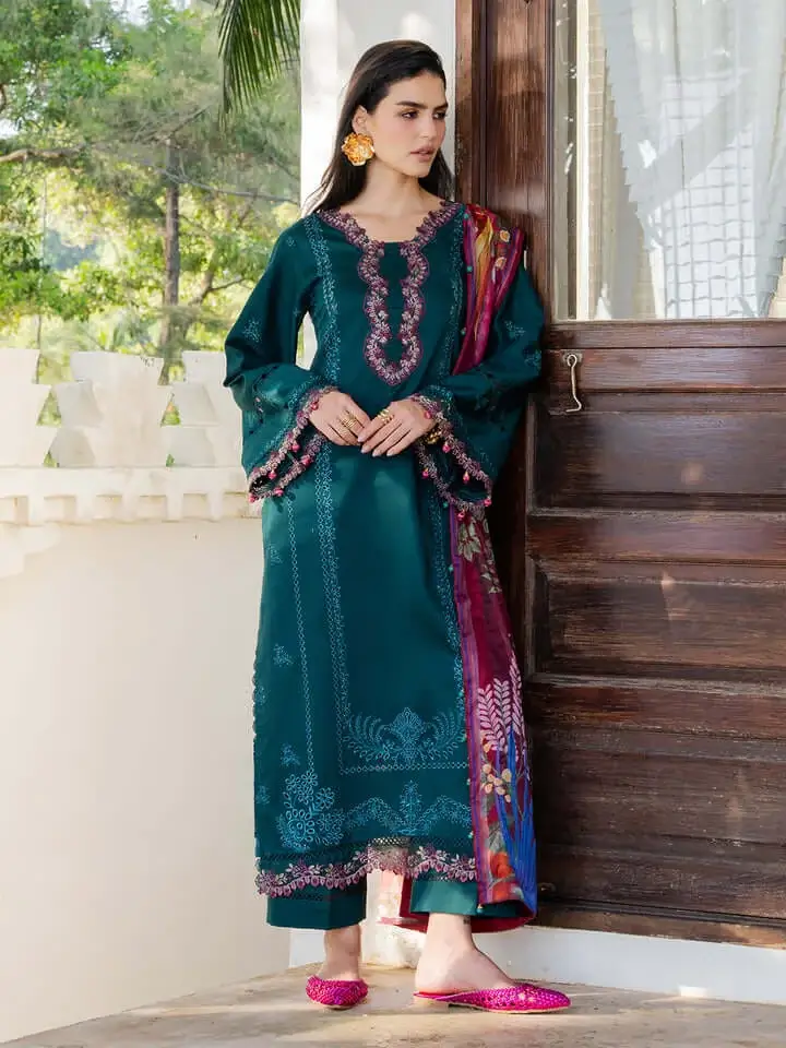 ZB-12 Unstitched Heavy Embroidered Dhanak Suit ( Printed Woolen Shawl )