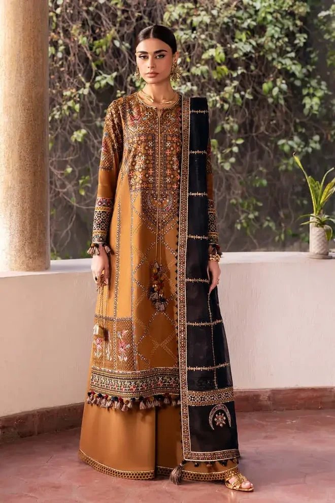 JZ-2920 Unstitched Heavy Embroidered Dhanak Suit With Four-sided Embroidered Dhanak Shawl