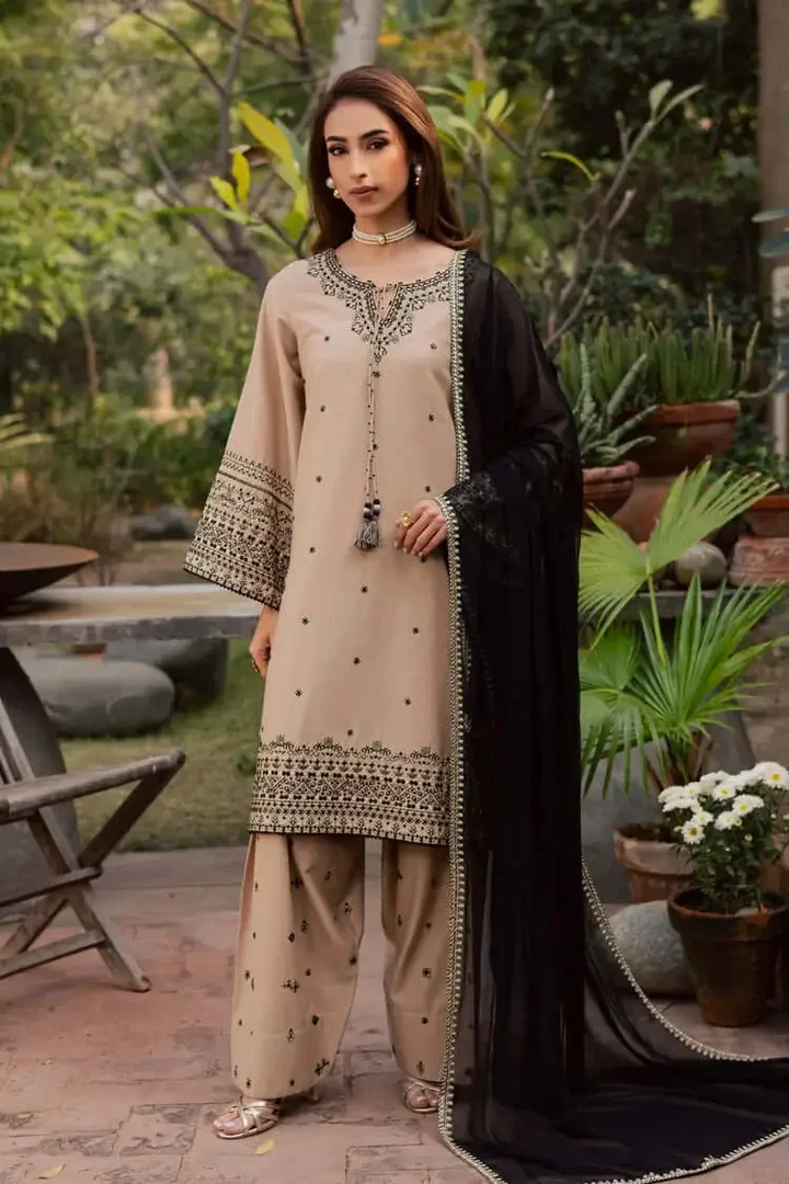 ZB-1120 Unstitched Heavy Embroidered Dhanak Suit With Full Embroidered Dhanak Shawl