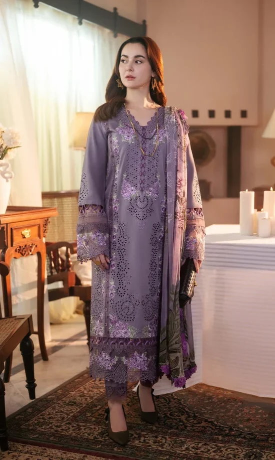 ZB-JD2680 Unstitched Fully Embroidered Dhanak Suit With Printed Shawl